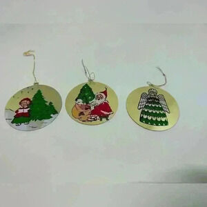 Set of 3 Metal Ornaments - Santa, Angel, Caroler